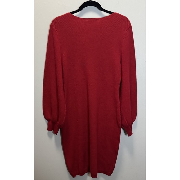 Nina Leonard Sweater Sheath Dress Size Large Red Balloon Sleeves - Picture 8 of 11